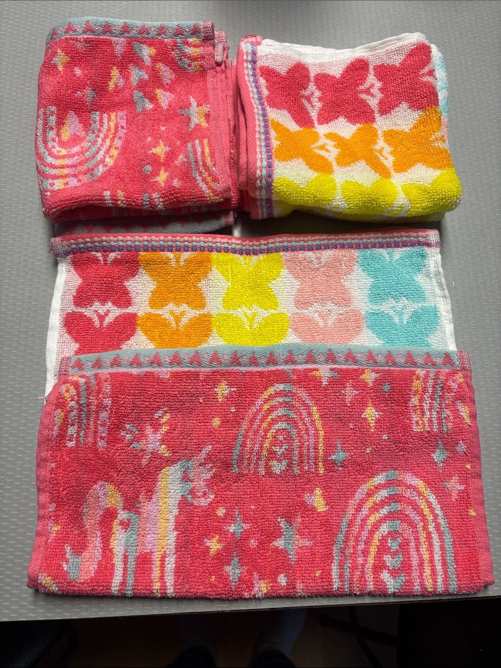 Kids' Multicolor Unicorn & Rainbow Hand wash cloths - Pink, Yellow, Teal.3 each